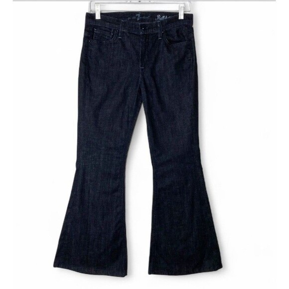 7 For All Mankind Bell Bottom Jeans 28 Dark Wash Flare Hemmed To 30” Inseam - Picture 1 of 9